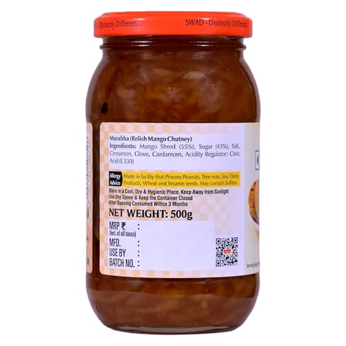 Image of SWAD Distinctly Different and Delicious Mango Murabba /Aam ka acrha /Homemade Mango /Keri No 500g Pack of 2