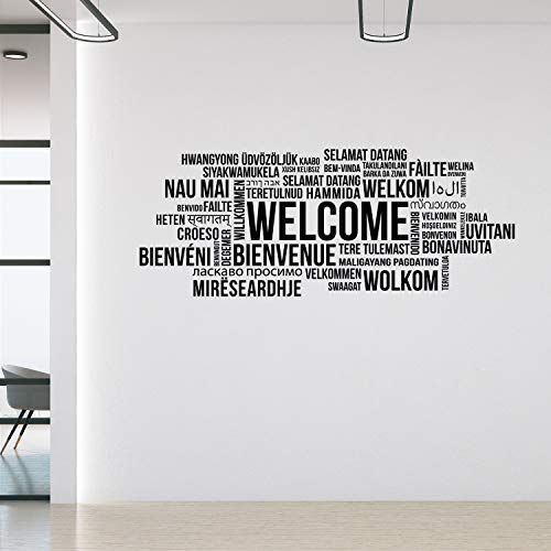 Vinyl Wall Art Decal - Welcome Collage - 22" X 56" - Modern Cute Inspirational Fun Optimistic Quote Sticker For Office Lobby Studio Business Entry Way Door Windows Coffee Shop Decor (Black) #TOP27