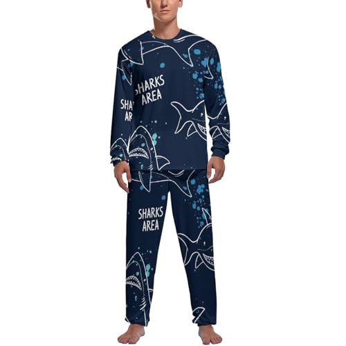 Pyjama homme manche longue et pantalon requin de dessin animé pour vêtements de nuit confort