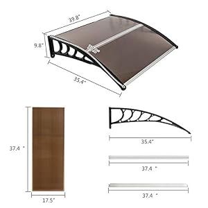 40"x 40" Window Awning Modern Polycarbonate Cover Front Door Outdoor Patio Canopy Sun shetter, Clear with Black Edge (Brown) 40x 40 Window Awning Modern Polycarbonate Cover Front Door Outdoor Patio Canopy Sun shetter Clear with Black Edge Brown
