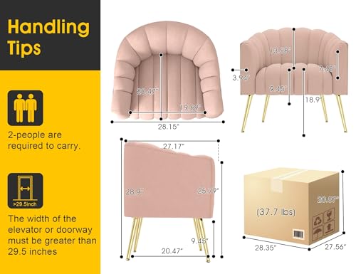 Image of Dewhut Oversized Pumpkin Couch Accent Chair, Modern Comfy Velvet Upholstered Barrel Chairs, Luxury Single Sofa Armchair for Living Room, Waiting Room, Office and Vanity, (Pink)
