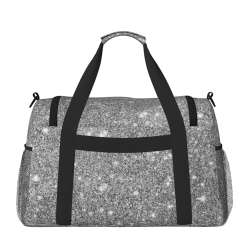 Silver Glitter Sparkles Large Travel Duffle Bag – Durable Polyester Weekender with Hand Carry & Shoulder Strap for Sports & Outdoor2