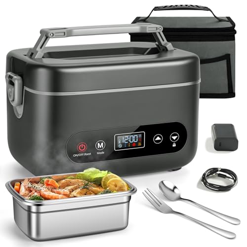 Electric Lunch Box for Men, 1.2L Cordless Heated Lunch Box, 24000mAh Rechargeable Portable Food Warmer with Auto Temperature Control, 5-Sided Heating, Leakproof, for Office, Outdoors & Truck, Black by THZDMI - Used condition - US$53.63
