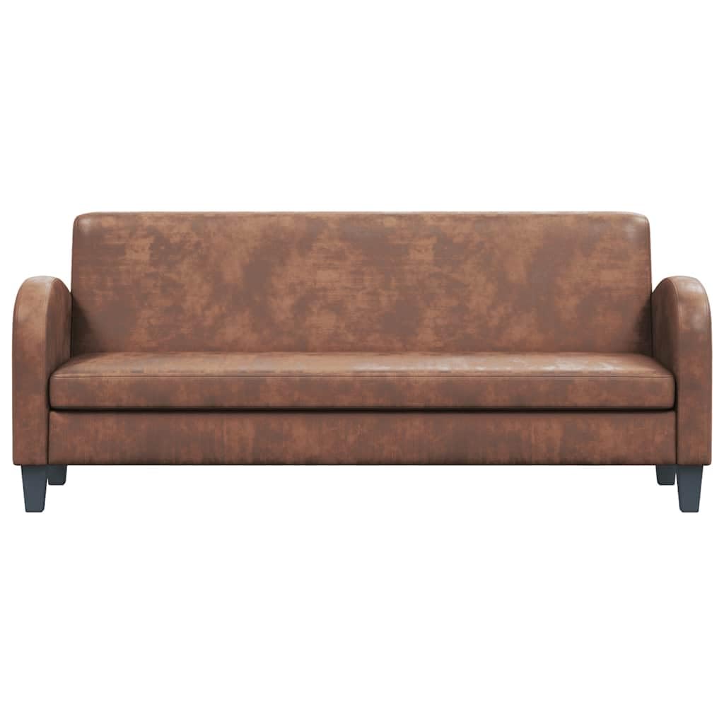 3-osobowa sofa z brązowej skóry zamszowej z ramą z litego drewna i zdejmowaną poduszką, klasyczny elegancki design do salonu, wypełnienie z grubej pianki