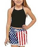 Deerose 4th of July Shorts Girls American Flag Swim Shorts Stars and Stripes Patriotic Board Shorts