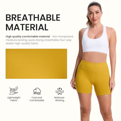 High Waisted Yoga Shorts for Women with Pockets - Buttery Soft Biker Shorts Tummy Control Workout Running Cycling2