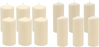 Stonebriar 80 Hour 3x8 & 65 Hour 3x6 Unscented Ivory Pillar Candles, 6 Count Sets