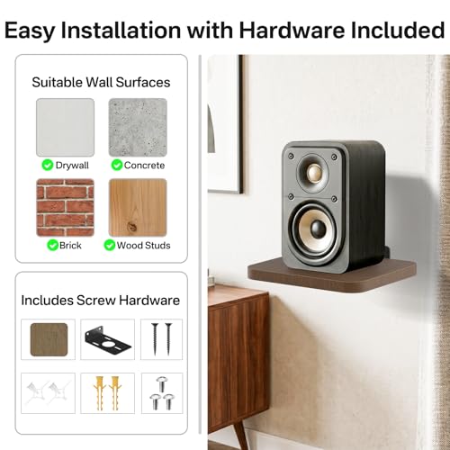 Aiweiwa Small Speaker Shelf Wall Mount Pair, 5.3" x 6.7" Adjustable Rear Speaker Wall Mount Shelves for Small Surround Sound Speakers, Wooden Floating Speaker Wall Shelves, Up to 7 lbs Per Shelf by Aiweiwa - Image 5
