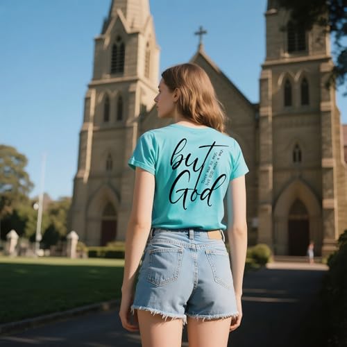 Christian Shirts for Women But God Letter Print Tshirts Religion Faith Graphic Tees Casual Short Sleeve V Neck Tops4