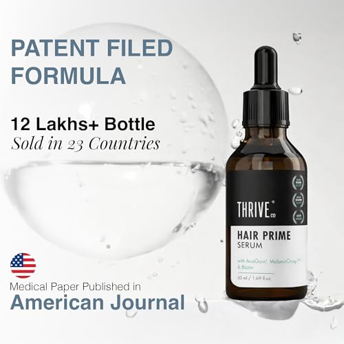 Image of ThriveCo Anti-Grey Hair Prime Serum | Reverses & Limits Hair Greying | Arcolys + Biotin + Black Tea Extract | Light-Weight, Non-Sticky & Odourless | For Both Men and Women | 50 Ml | Pack of 2