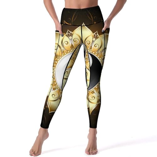 Legging Tai Chi pantalon sport yoga femmes Fleur d'or vêtements fitness gym jogging taille S