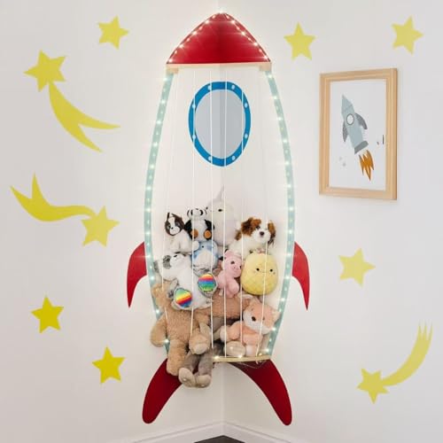 PUTSKA Nursery Furniture Hanging Organizer – Wall Mounted Stuffed Animal Storage for Baby Room, Corner Plush Collection Display & Nursery Organization System, Space-Saving Vertical Storage - Spaceship