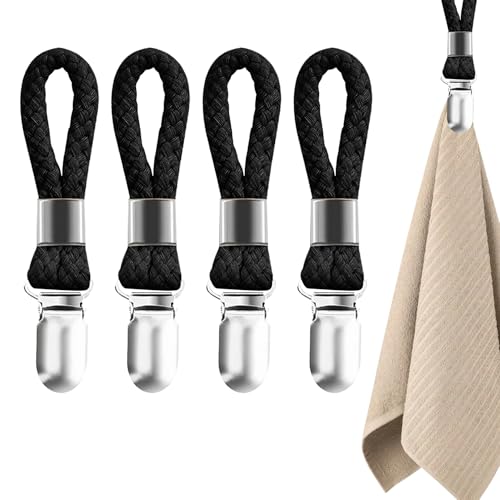 4 Stück Handtuchklammern,Aufhänger für Handtücher,Handtuch Clips zum Aufhängen,Handtuchklammer,Handtuchaufhänger Clip,Schlaufen Schwarz Handtuch Klammer Clips,Handtuch Klammer,für Hängende Handtücher
