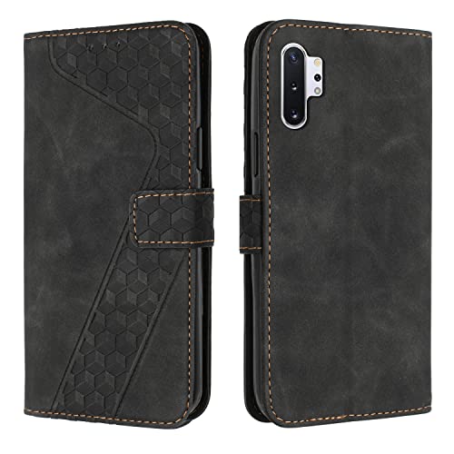 OKZone Funda para Samsung Galaxy Note 10 Plus, PU Cuero Flip Carcasa Fundas Móvil de Tapa Libro Caso Piel PU para Samsung Note 10 Plus, Carcasa con Tapa Billetera Case Telefono Móvil Cover (Negro)