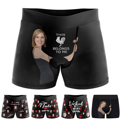 Custom Men's Boxer Briefs Printed in USA This Belongs to Me Boxers for Men Personalized Funny Her Wife Face Shorts Underwear
