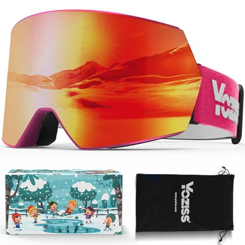 YOZISS Kinder Skibrille Snowboardbrille UV400 Schutz,OTG Skibrille für Brillenträger,Anti Beschlag Schneebrille für Skifahren Snowboarden