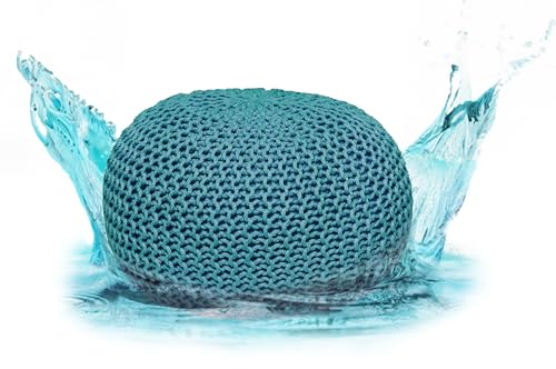 ELYFLAIR® Pouf imperméable de qualité supérieure - Diamètre : 55 cm ou 45 cm - Pour extérieur et intérieur - Aspect tricot grossier - Pour jardin,...