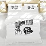 BEDNRY Juego de Ropa de Cama,Cine Antiguo Cine Cámara Estilo Dibujado a Mano Colección de Arte Película Noir Género Tema,1 Funda Nórdica 220x240cm y 2 Funda de Almohada