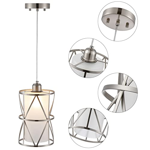 Zlierop Pendant Lights Kitchen Island with Frosted Glass, Brushed Nickel Hanging Kitchen Lights, Cylindrical Modern Pendant Light, Kitchen Pendant Lighting Over Island, Foyer, Dining Room, Entryway - Image 3
