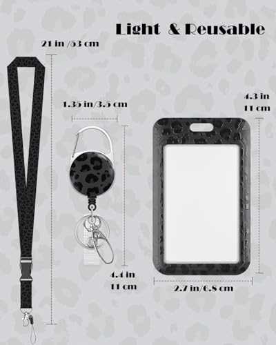 Uniclife Modische Sliding Ausweishülle Schwarz Leopard Muster Kunststoff Kartenhalter mit Einziehbaren Badge Reel Karabiner abnehmbare Lanyard Karte Schutz für Büroangestellte Krankenschwester Lehrer