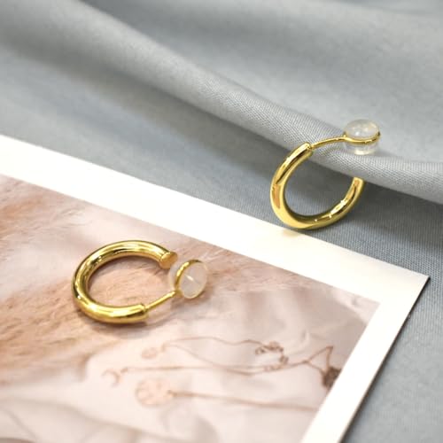 Clip on Earrings for Women, 14K Real Gold Plated Non Pierced Hoop, Clip on Hoops for Non Pierced Ears Gold and White Gold3