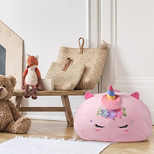 GAGAKU Kuscheltier Sitzsack Aufbewahrung Abdeckung 200L, XXL Spielzeug Aufbewharungstasche für Kinderzimmer Große Füllbarer Reißverschluss Sitzsack zum Organisieren (Einhorn)
