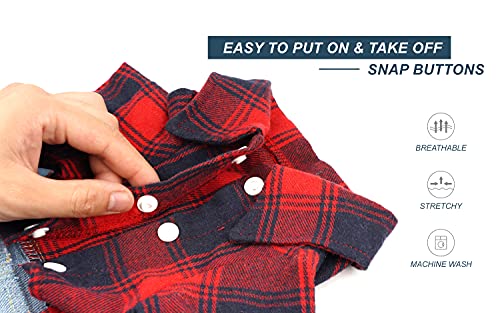 Hooddeal Dog Clothes Plaid Dog Shirt Dog Outfit Overalls Jeans Jumpsuit With Warm Sweater Vest Two-Piece Cool Puppy Clothes For Small Dogs Boy (Small, Red-Black) #TOP3
