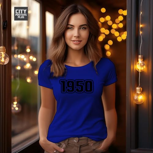 T-shirt femme 1950 bleu roi haut vintage à manches courtes - 4