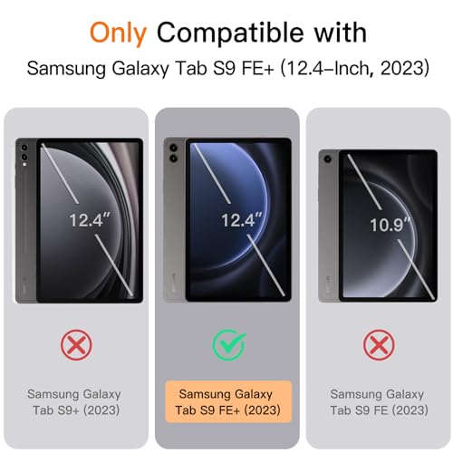 Image of JETech Cover Case for Samsung Galaxy Tab S9 FE+ / S9 FE Plus 12.4-Inch, Slim Translucent Back Tri-Fold Stand Protective Tablet Cover, Support S Pen Charging, Auto Wake /Sleep (Black)