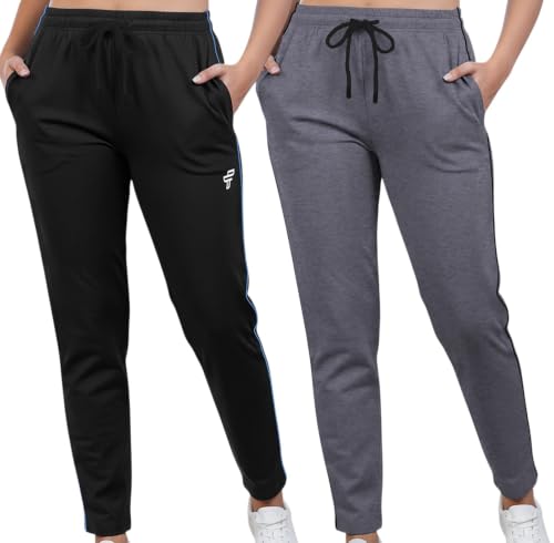 Image of Women Cotton Regular Fit Track Pants (Pack of 2)