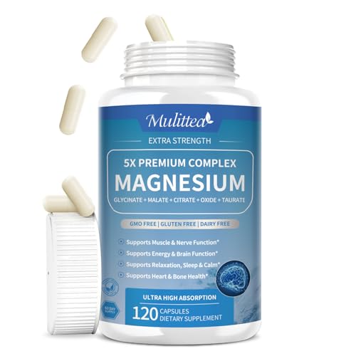 Magnesium Complex Supplement 1000mg - Magnesium Glycinate 500mg w/Citrate, Malate, Taurate & Oxide, Chelate Max Absorption for Sleep, Leg Cramps, Muscle, Heart & Cortisol Support - 120 Caps