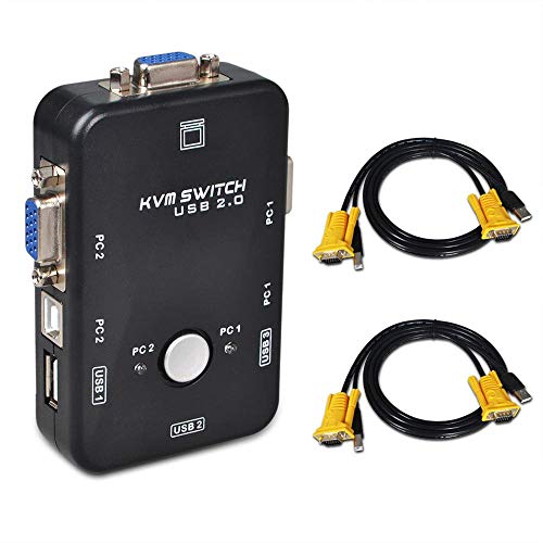 ieGeek USB KVM Switch Box + Cavo VGA USB Per PC Monitor/Tastiere/Mouse (2 Porte) Massima compatibilitàCondivisione simultanea computer