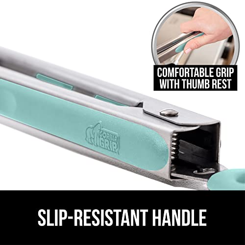 Gorilla Grip Silicone Tongs Set Of 2 And Swivel Vegetable Peeler, Silicone Tongs Are 7 And 9 Inch, Peeler Is Dishwasher Safe, Both In Mint Color, 2 Item Bundle #TOP3