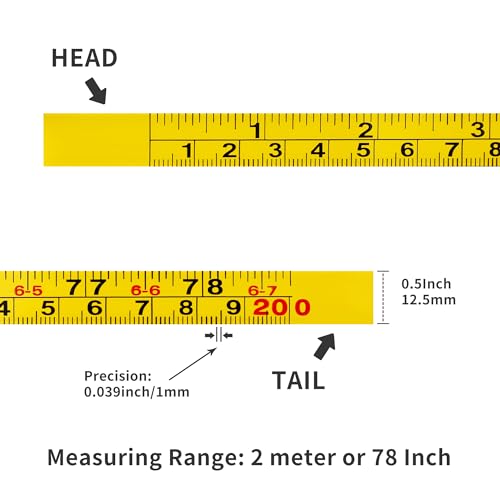 2 Packs Steel Self-Adhesive Measuring Tape, 200cm or 78-Inch Imperial and Metric Ruler Tape, 1/2-Inch Peel and Stick Tape Measure for Woodworking, Saw, Drafting Table, Left to Right Reading, Yellow by Opzour - Image 2