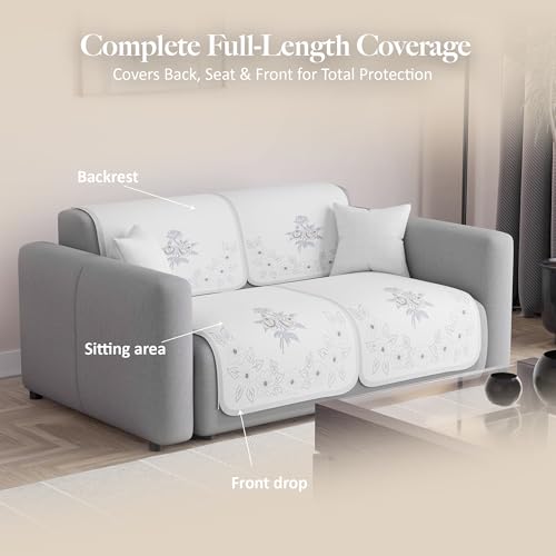 Image of Kuber Industries 2 Seater Sofa Cover | Slipcover for Living Room | Thick & Cozy | Non-Slip Comfort Sofa Cover Set Set | Painting Delta 1380 - Cream