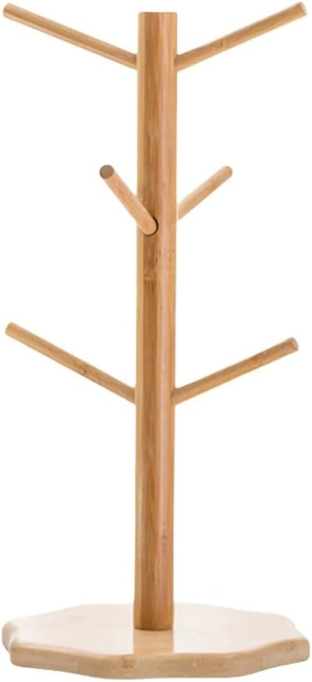 FMURY Wood Storage Holder Stand Hanging Display Rack Drinkware Shelf Home Kitchen Mug with Hooks