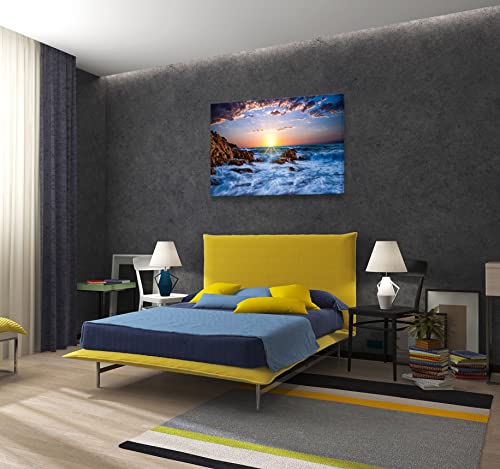 Muolunna Bk05869 Wall Art Decor Canvas Print Picture Sunset Blue Ocean 1 Panel Sea Waves Scenery Painting Artwork For Office Wall Decor Home Decoration Stretched And Framed Ready To Hang 24X36Inch #TOP6