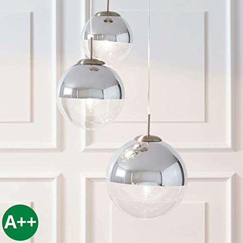 Suspension en verre 'Ravena' à intensité variable (Moderne) en Transparent en Verre e. a. pour Salon & Salle à manger (à 3 lampes, E27, A++) de Lindby | Suspension Luminaire, Lampe plafond, Luminaire