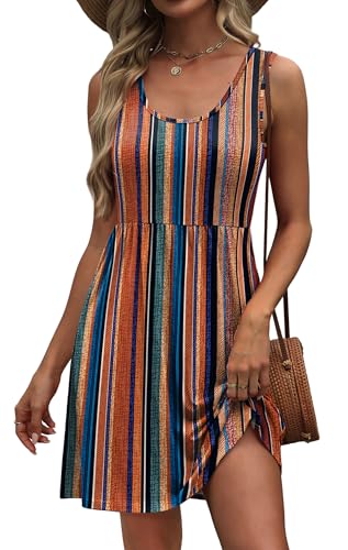 Image of WIHOLL Women's Summer Dress 2026 A-Line Sleeveless Casual Sundress with Pockets Floral /Solid