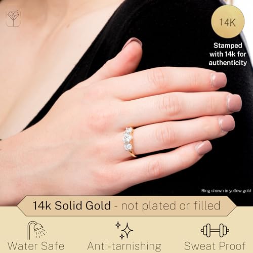 MAX + STONE 2 Carat Cubic Zirconia Anniversary or Engagement Ring for Women in 14k Solid White or Yellow Gold Three Stone CZ in Size 5 to 92