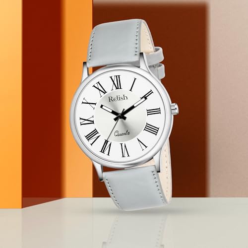 Image of Relish Watch for Men & Boys with Grey & Black PU Leather Strap, Quartz Analog Wrist Watch