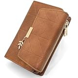 REETEE Porte Monnaie Femme en Cuir PU Rétro Petit Portefeuille Femme Blocage RFID Porte Feuille pour Femme, Portefeuilles avec 16 Emplacements Cartes et Fermeture éclair Poche à Monna (Marron)