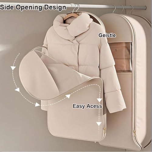 Otherwise Garment Bags, Space Saving Hanging Garment Bag with Self Compression Zipper, Hanging Space Saver Storage Bags, Dust Cover for down Coat Clothes (Beige, M)3