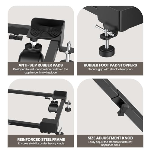 Image of BonKaso Adjustable Heavy Duty Appliance Stand with Wheels & Anti-Slip Pads | Steel Frame Trolley for Washing Machine, Refrigerator & Dishwasher | Load Capacity 200 Kg (50x43x12.5 cm) Black