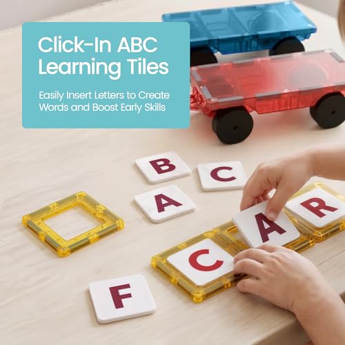 Playmags 100-Piece Magnetic Tiles Set with ABC Learning Tiles — view 4