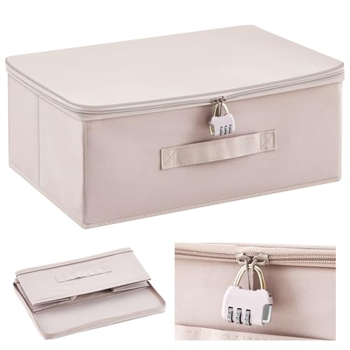 Briwooody Discreet Lockable Toy Bag Storage Organizer Toy Bag Storage Bins Case with Zipper Lid for Women and Men Clothes Container(Light Purple,15 x 10 x 6.3 Inch)