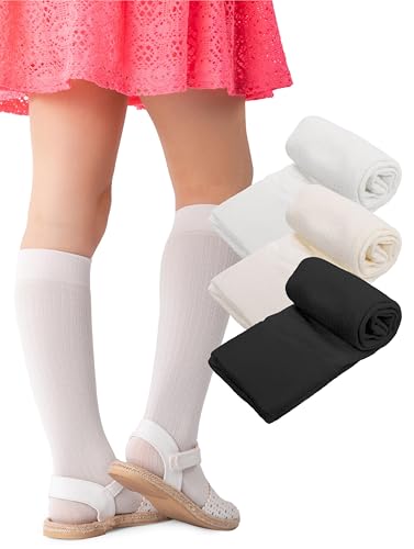 NOQ 3er-Pack gerippte Kniestrümpfe für Mädchen 100 Den: weiche warme dehnbare Viskosemischung erhältlich in modischen Farben für alltäglichen Komfort für Kinder - Mix 18/22