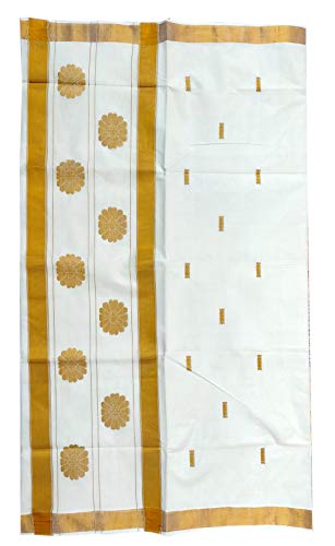 Image of Women's Kerala Traditional Cotton Kasavu Saree with Running Blouse | Sari for Weddings, Festivals, Temple Visits, Onam Vishu & Regular Wear