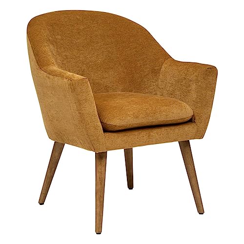 Atmosphera - Fauteuil Sinel Vintage Jaune Ocre - L 71 x P 65 x H 83 cm - Revêtement Velours, Coussin Déhoussable - pour Salon, Chambre, Bureau