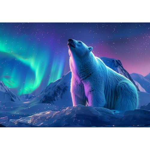 Jigsaw Puzzle 1000 Pieces for Adults Aurora and Polar Bear Puzzles Gift for Children